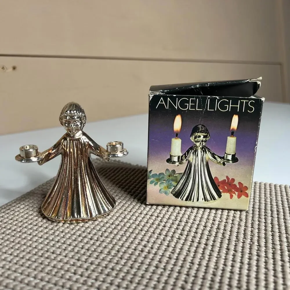 Vintage Angel Lights Silver Tone Candle Holder Japan Tarnish Resistant w/ Box